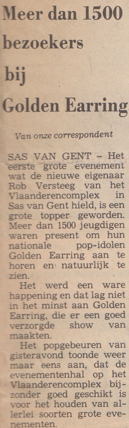 Golden Earring show review De stem van Zeeland newspaper for December 10, 1982 Sas van Gent - Vlaanderenhal show